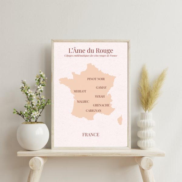 l’Âme du rouge – affiche carte des cépages de vins rouges en france (format a3)