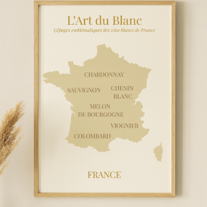 l’art du blanc – affiche cépages de vin blanc en france (format a3)