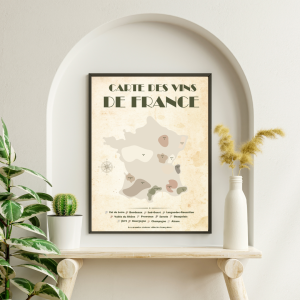 affiche carte des vins de france – illustration décorative des grandes régions viticoles