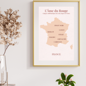 l’Âme du rouge – affiche carte des cépages de vins rouges en france (format a3)