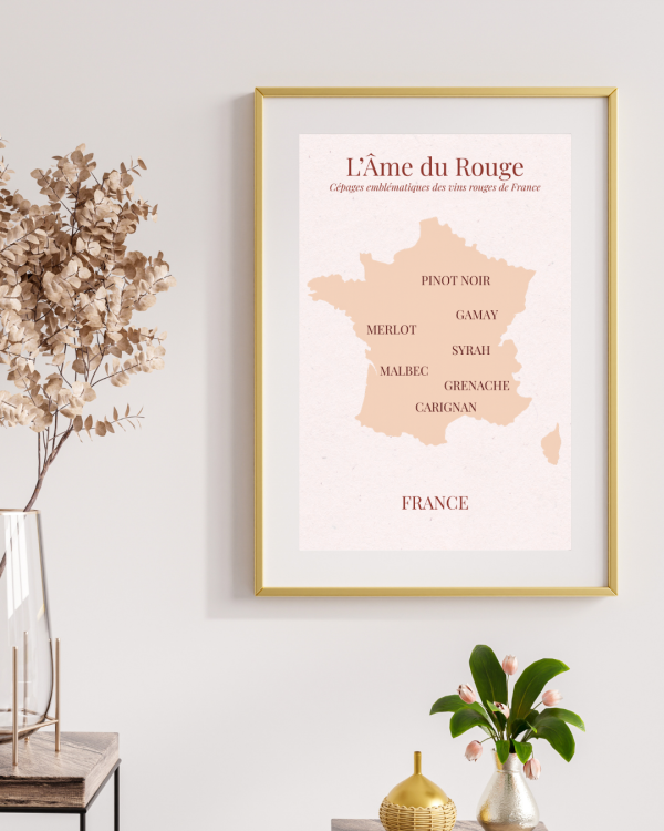 l’Âme du rouge – affiche carte des cépages de vins rouges en france (format a3)